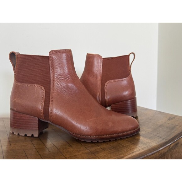 Madewell Shoes - Madewell Womens Rosie Boots Size 8.5 Cognac Tan Leather Block Heel Ankle Booties